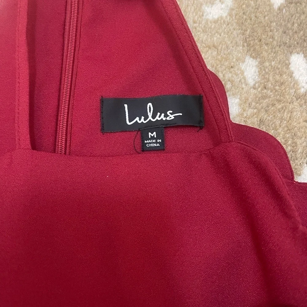 Lulus Endlessly Endearing Wine Red scallop hem Dress Women's Size Medium - Picture 8 of 11